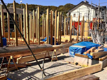 建前段取り　面材カット配り 登り梁合床下地